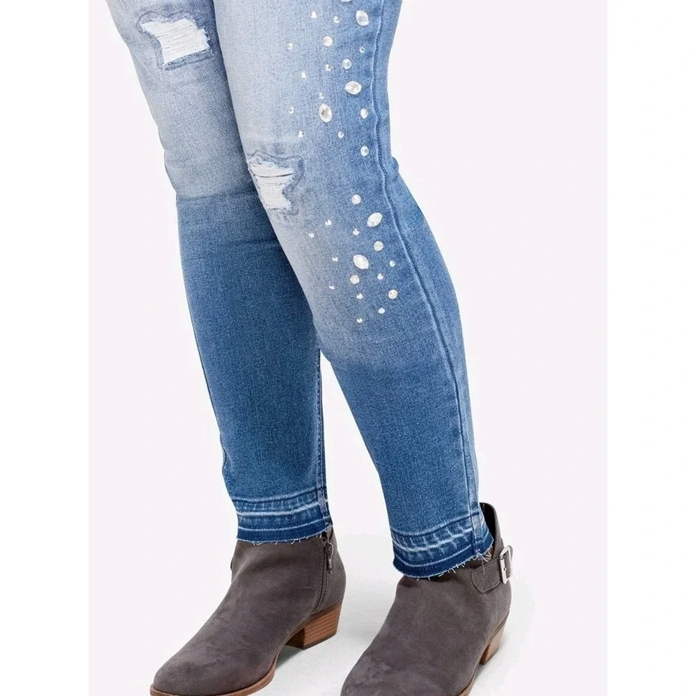 Justice Mid Rise Leggings Youth Girls SZ 16 Rhinestone Embellishments Distressed
